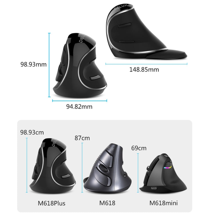 Lisslune | DELUX M618 Plus 2.4G 1600DPI Wireless Portable Vertical Ergonomic Mouse