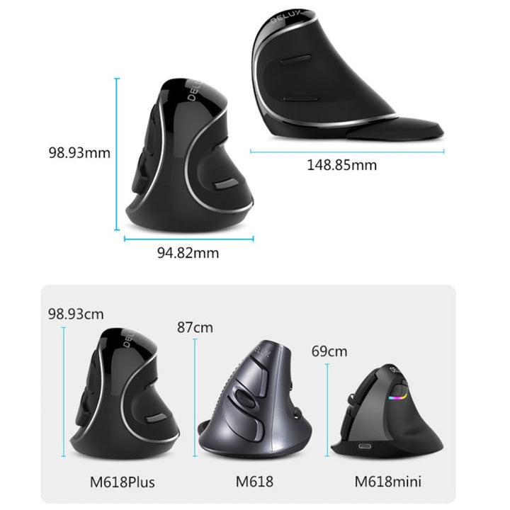 Lisslune | DELUX M618 Plus 2.4G 1600DPI Wireless Portable Vertical Ergonomic Mouse