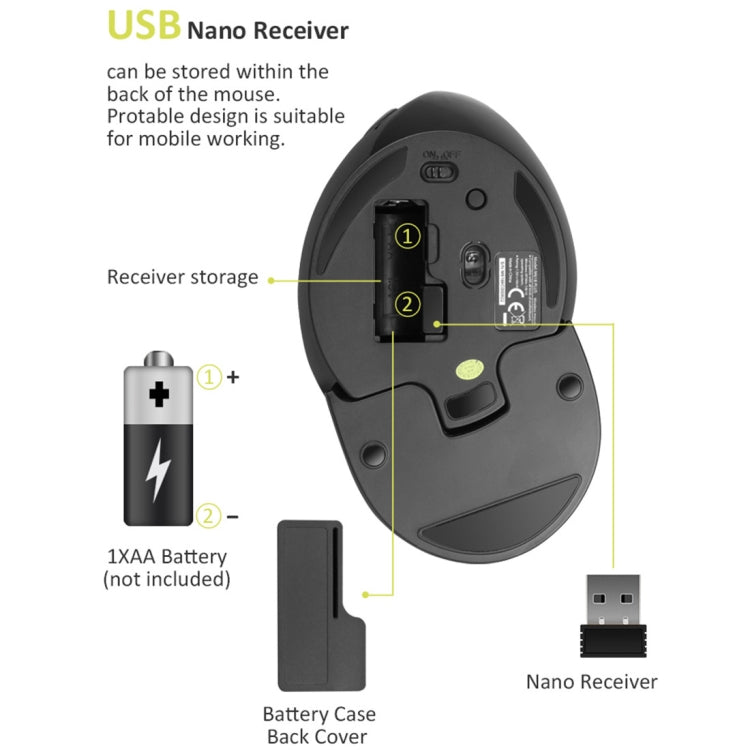 Lisslune | DELUX M618 Plus 2.4G 1600DPI Wireless Portable Vertical Ergonomic Mouse