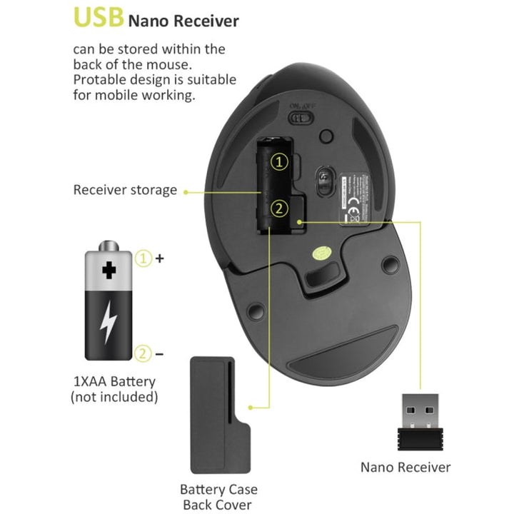 Lisslune | DELUX M618 Plus 2.4G 1600DPI Wireless Portable Vertical Ergonomic Mouse