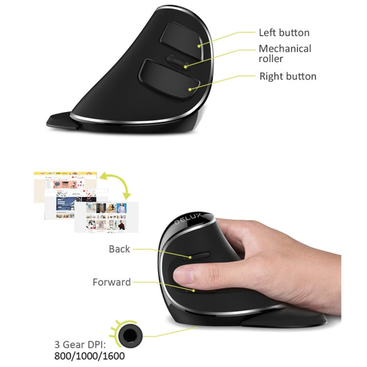 Lisslune | DELUX M618 Plus 2.4G 1600DPI Wireless Portable Vertical Ergonomic Mouse