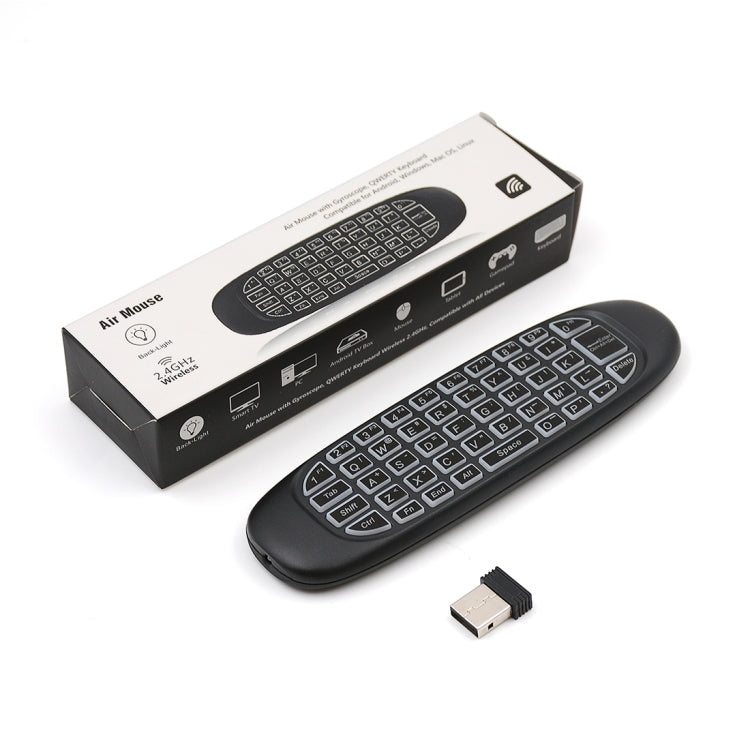 Lisslune | C120 Backlit Air Mouse 2.4GHz Wireless Keyboard 3D Gyroscope Sensor Android Remote Control for PC, Android TV Box / Smart TV, Game Devices