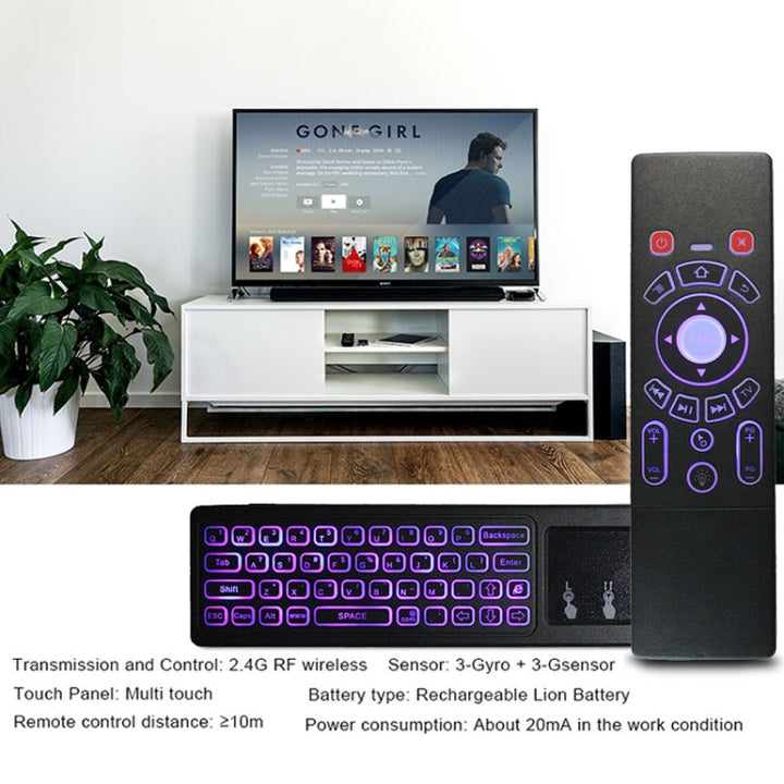 Lisslune | T6 Colored Light Version Air Mouse 2.4GHz Wireless Keyboard Remote Control with Touchpad & IR Learning for PC, Android TV Box / Smart TV, Multimedia Devices
