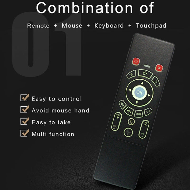Lisslune | T6 Colored Light Version Air Mouse 2.4GHz Wireless Keyboard Remote Control with Touchpad & IR Learning for PC, Android TV Box / Smart TV, Multimedia Devices