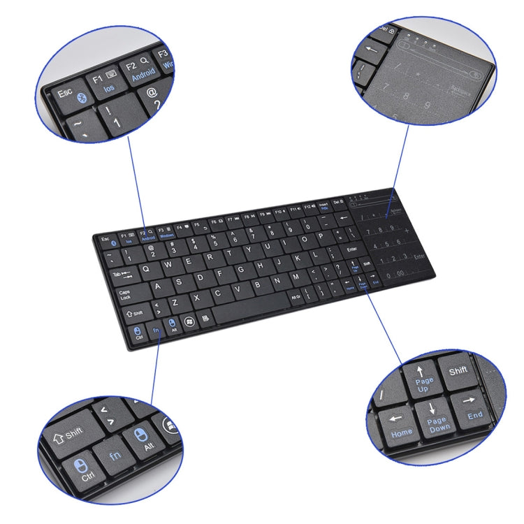 Lisslune | K-07 ABS wireless rechargeable Bluetooth touch keyboard (Black)