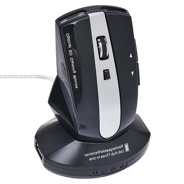 Lisslune | MZ-011 2.4GHz 1600DPI Wireless rechargeable optical mouse with HUB function (Black)