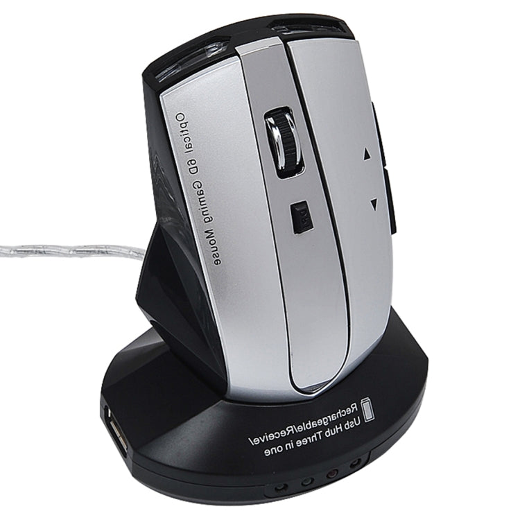 Lisslune | MZ-011 2.4GHz 1600DPI Wireless Rechargeable Optical Mouse with HUB Function (Black Silver)
