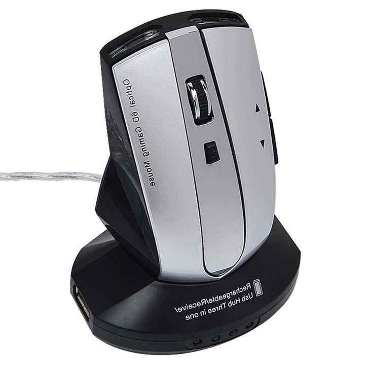 Lisslune | MZ-011 2.4GHz 1600DPI Wireless Rechargeable Optical Mouse with HUB Function (Black Silver)