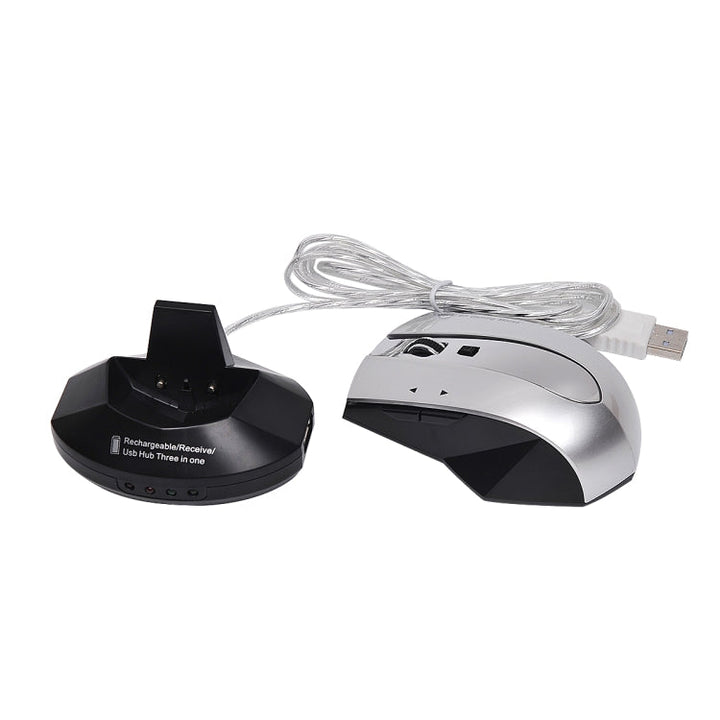 Lisslune | MZ-011 2.4GHz 1600DPI Wireless Rechargeable Optical Mouse with HUB Function (Black Silver)