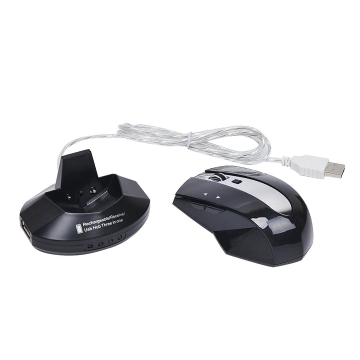 Lisslune | MZ-011 2.4GHz 1600DPI Wireless rechargeable optical mouse with HUB function (Black)