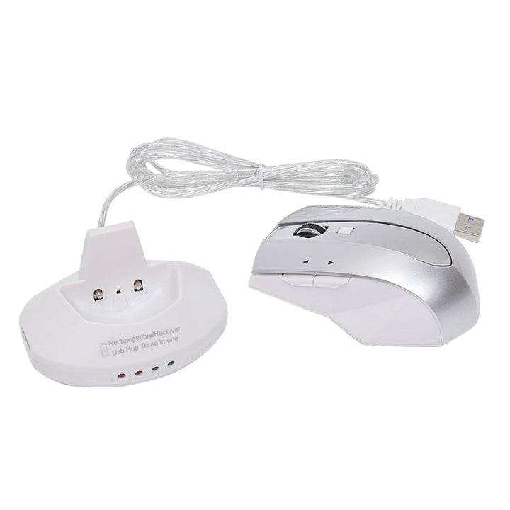Lisslune | MZ-011 2.4GHz 1600DPI wireless rechargeable optical mouse with HUB function (Silver)