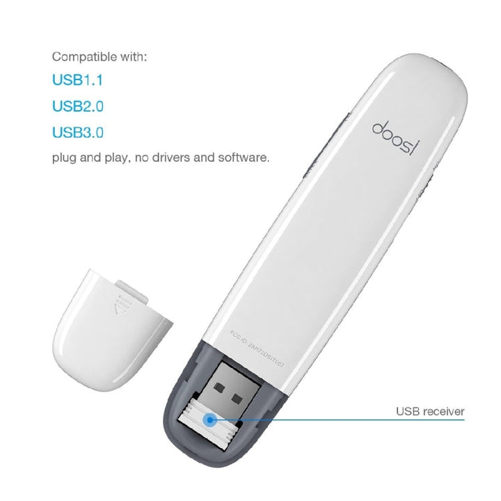 Lisslune | Doosl DSIT007 2.4 GHz rechargeable PowerPoint presentation wireless clicker remote control pen, control range: 100m (White)