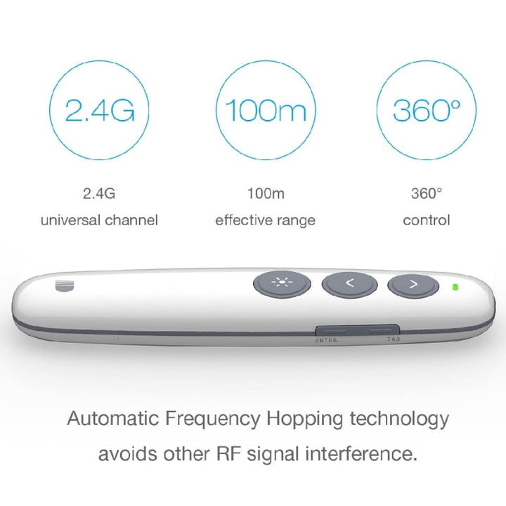 Lisslune | Doosl DSIT007 2.4 GHz rechargeable PowerPoint presentation wireless clicker remote control pen, control range: 100m (White)
