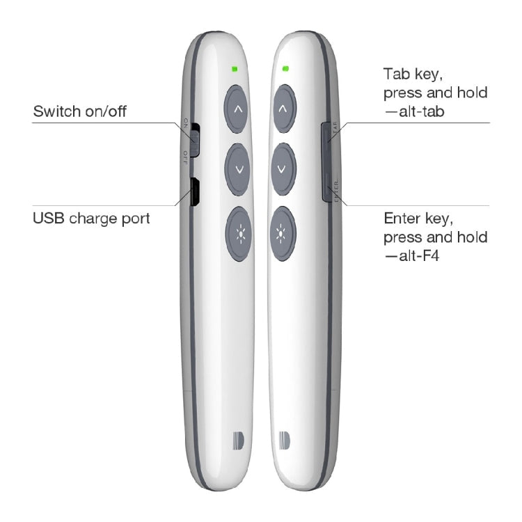 Lisslune | Doosl DSIT007 2.4 GHz rechargeable PowerPoint presentation wireless clicker remote control pen, control range: 100m (White)