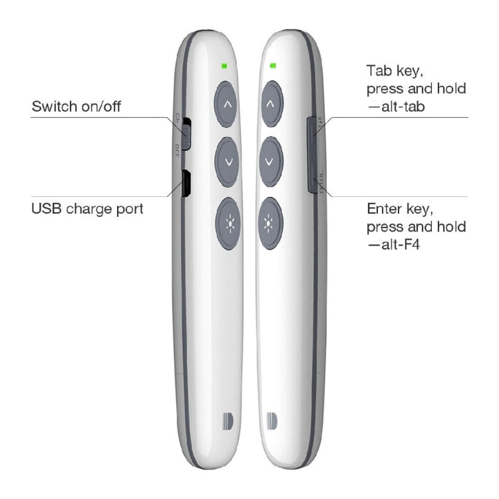 Lisslune | Doosl DSIT007 2.4 GHz rechargeable PowerPoint presentation wireless clicker remote control pen, control range: 100m (White)