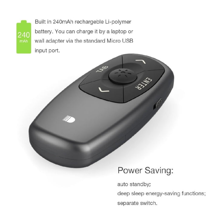 Lisslune | Doosl DSIT011 2.4GHz Mini rechargeable PowerPoint presentation remote control, control distance: 100m (Black)