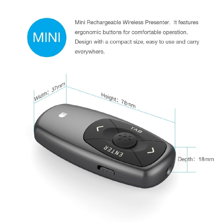 Lisslune | Doosl DSIT011 2.4GHz Mini rechargeable PowerPoint presentation remote control, control distance: 100m (Black)
