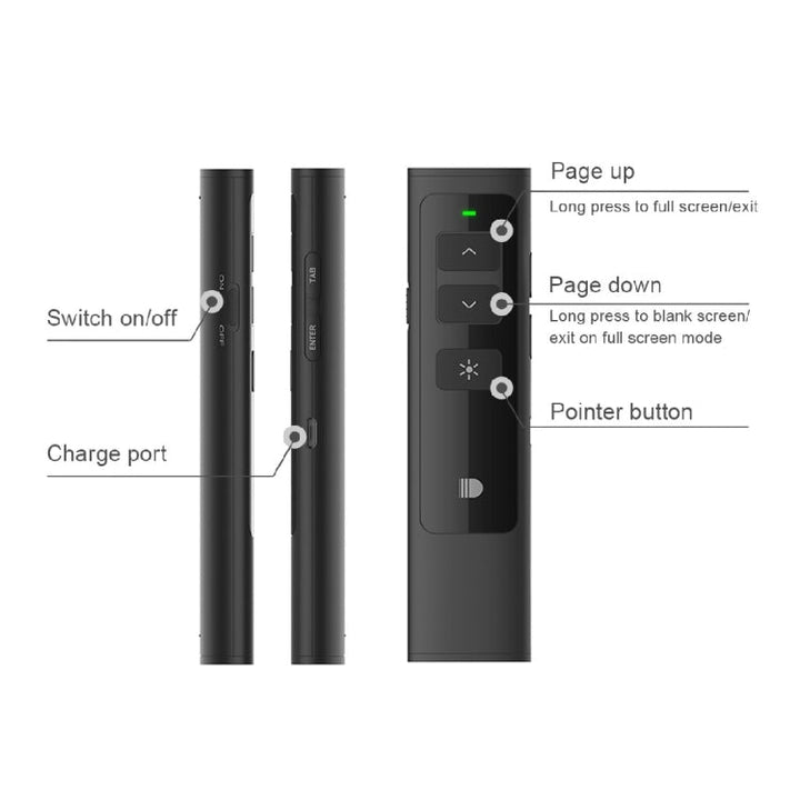 Lisslune | Doosl DSIT013 2.4GHz rechargeable PowerPoint presentation remote control multifunctional laser pointer for PowerPoint / Keynote / Prezi, control range: 100m (Black)
