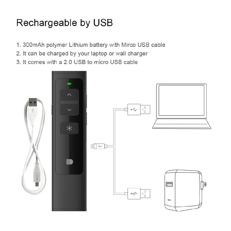 Lisslune | Doosl DSIT013 2.4GHz rechargeable PowerPoint presentation remote control multifunctional laser pointer for PowerPoint / Keynote / Prezi, control range: 100m (Black)