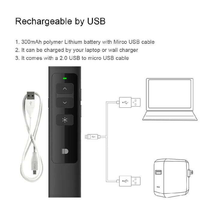 Lisslune | Doosl DSIT013 2.4GHz rechargeable PowerPoint presentation remote control multifunctional laser pointer for PowerPoint / Keynote / Prezi, control range: 100m (Black)