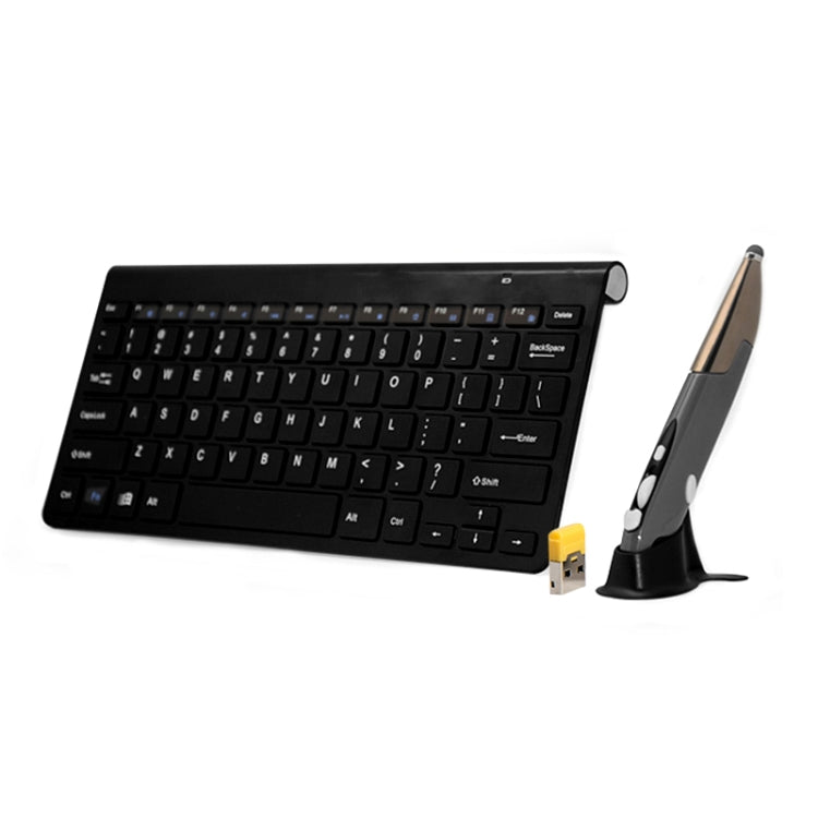 Lisslune | KM-909 2.4GHz Wireless Multimedia Keyboard + Wireless Optical Pen Mouse with USB Receiver Set for Computer PC Laptop, Random Stylus Mouse Color Delivery (Black)