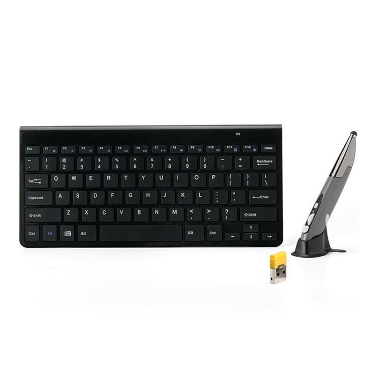 Lisslune | KM-909 2.4GHz Wireless Multimedia Keyboard + Wireless Optical Pen Mouse with USB Receiver Set for Computer PC Laptop, Random Stylus Mouse Color Delivery (Black)