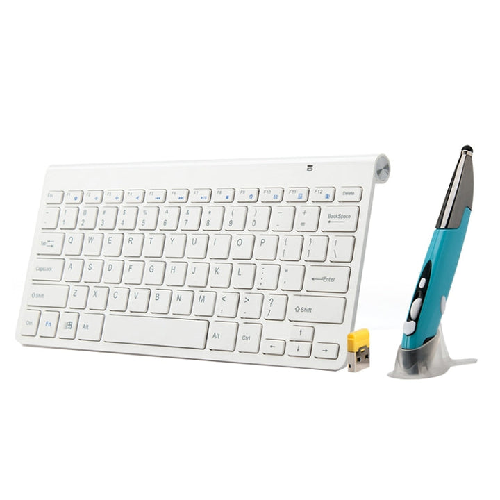 Lisslune | KM-909 2.4GHz Wireless Multimedia Keyboard + Wireless Optical Pen Mouse with USB Receiver Set for Computer PC Laptop, Random Color Delivery of the Pen Mouses (White)