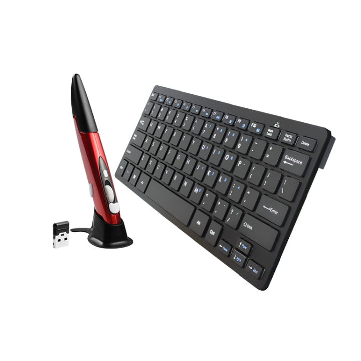Lisslune | KM-808 2.4GHz Wireless Multimedia Keyboard + Wireless Optical Pen Mouse with USB Receiver Set for Computer PC Laptop, Random Pen Mouse Color Delivery (Black)
