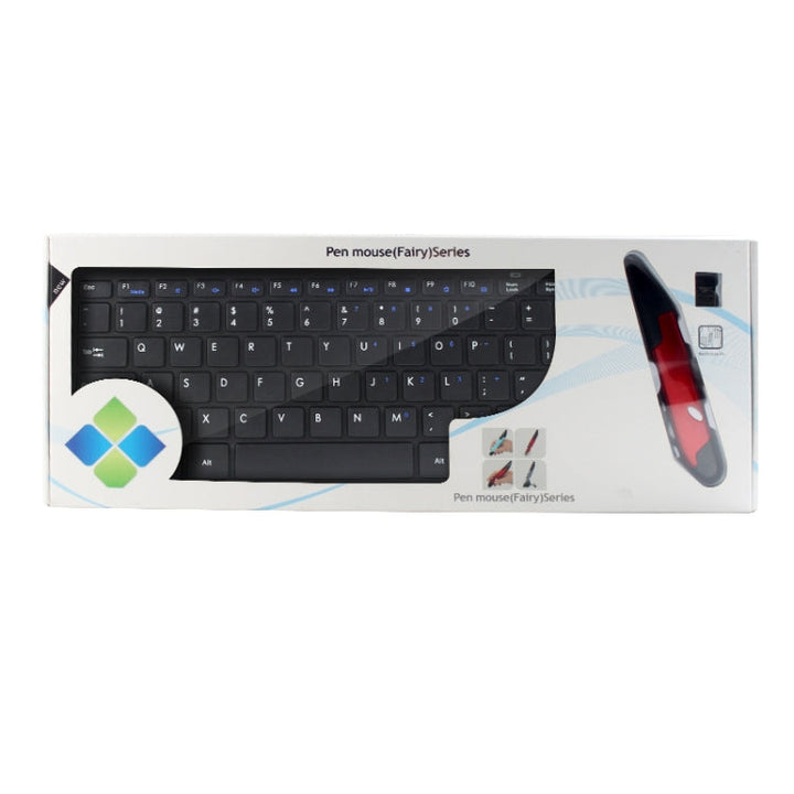 Lisslune | KM-808 2.4GHz Wireless Multimedia Keyboard + Wireless Optical Pen Mouse with USB Receiver Set for Computer PC Laptop, Random Pen Mouse Color Delivery (Black)