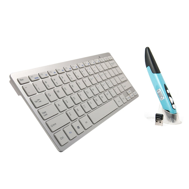 Lisslune | KM-808 2.4GHz Wireless Multimedia Keyboard + Wireless Optical Pen Mouse with USB Receiver Set for Computer PC Laptop, Random Stylus Mouse Color Delivery(White)
