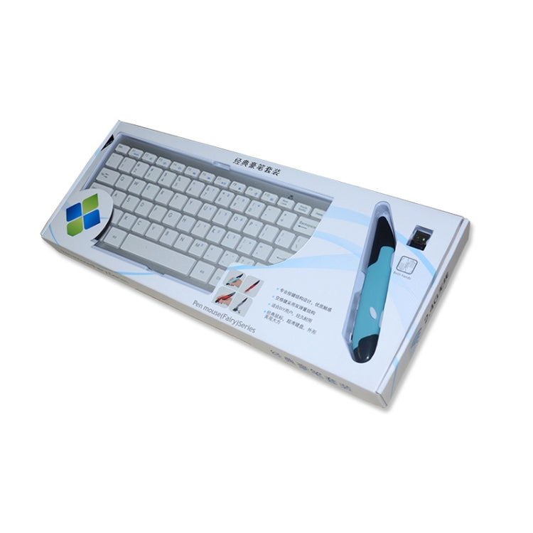 Lisslune | KM-808 2.4GHz Wireless Multimedia Keyboard + Wireless Optical Pen Mouse with USB Receiver Set for Computer PC Laptop, Random Stylus Mouse Color Delivery(White)