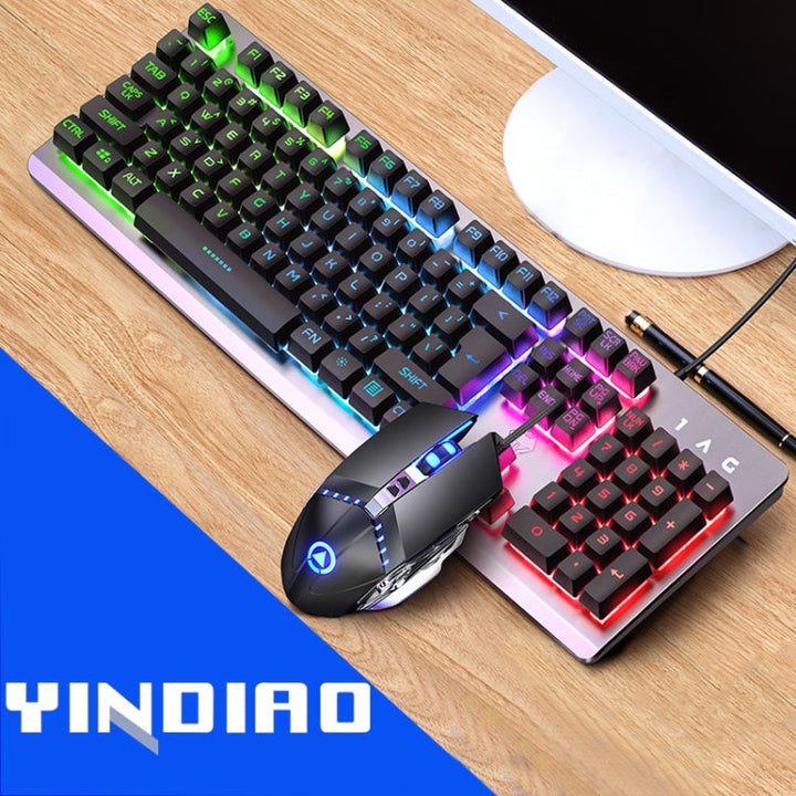Lisslune | YINDIAO K002 USB Wired Mechanical Feel RGB Backlit Keyboard + Optical Silent Mouse Set (Black)