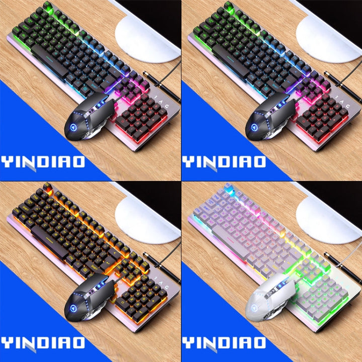 Lisslune | YINDIAO K002 USB Wired Mechanical Feel RGB Backlit Keyboard + Optical Mouse Set (White)