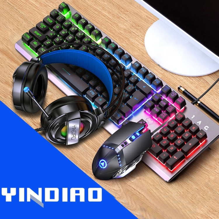 Lisslune | YINDIAO K002 USB Wired Mechanical Feel RGB Backlit Keyboard + Optical Silent Mouse + Headset Set (Black)