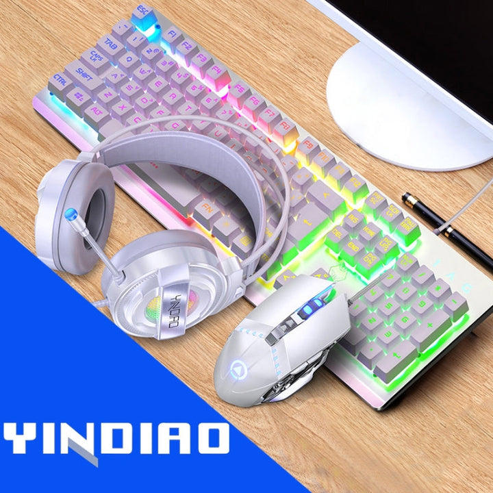 Lisslune | YINDIAO K002 USB Wired Mechanical Feel RGB Backlit Keyboard + Optical Mouse + Headset Set (White)