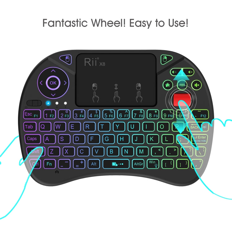 Lisslune | Rii X8 RT716 2.4GHz Mini Wireless QWERTY 71 Key Keyboard, 2.5 Inch Touchpad Combo with Backlight (Black)