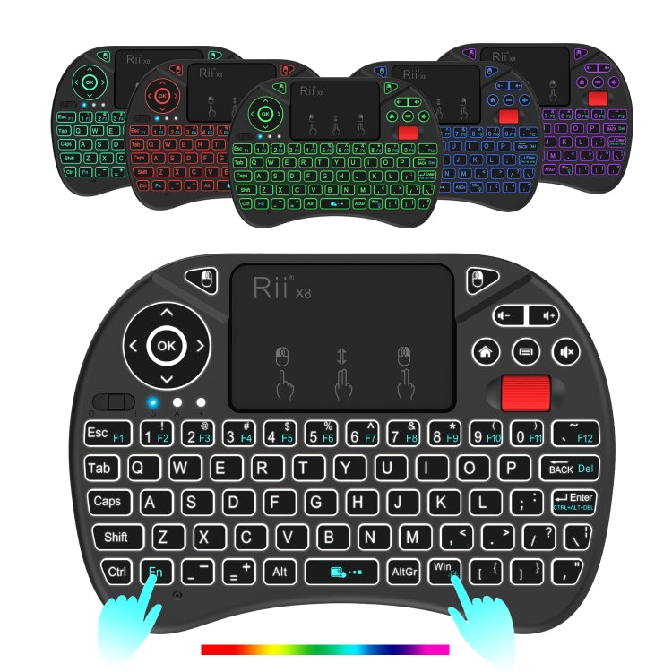 Lisslune | Rii X8 RT716 2.4GHz Mini Wireless QWERTY 71 Key Keyboard, 2.5 Inch Touchpad Combo with Backlight (Black)