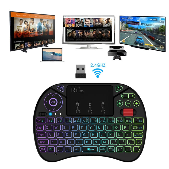 Lisslune | Rii X8 RT716 2.4GHz Mini Wireless QWERTY 71 Key Keyboard, 2.5 Inch Touchpad Combo with Backlight (Black)