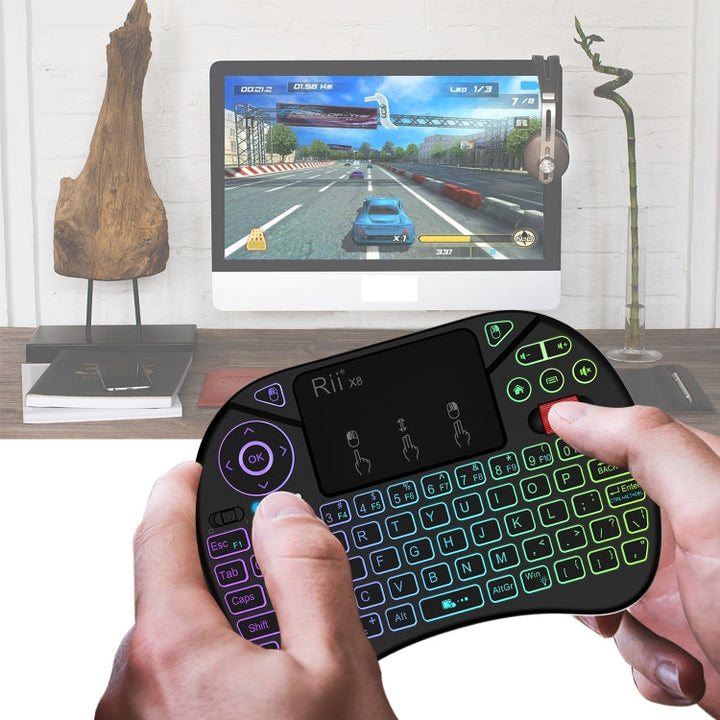 Lisslune | Rii X8 RT716 2.4GHz Mini Wireless QWERTY 71 Key Keyboard, 2.5 Inch Touchpad Combo with Backlight (Black)