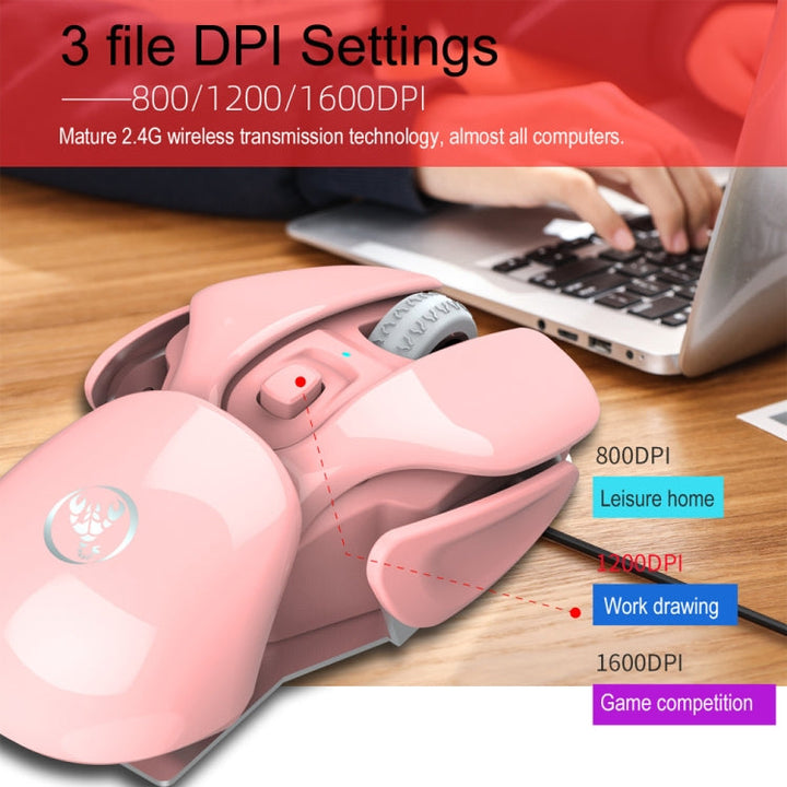 Lisslune | HXSJ T37 2.4GHz 1600dpi 3-Mode Adjustable Wireless Silent Mouse (Pink)