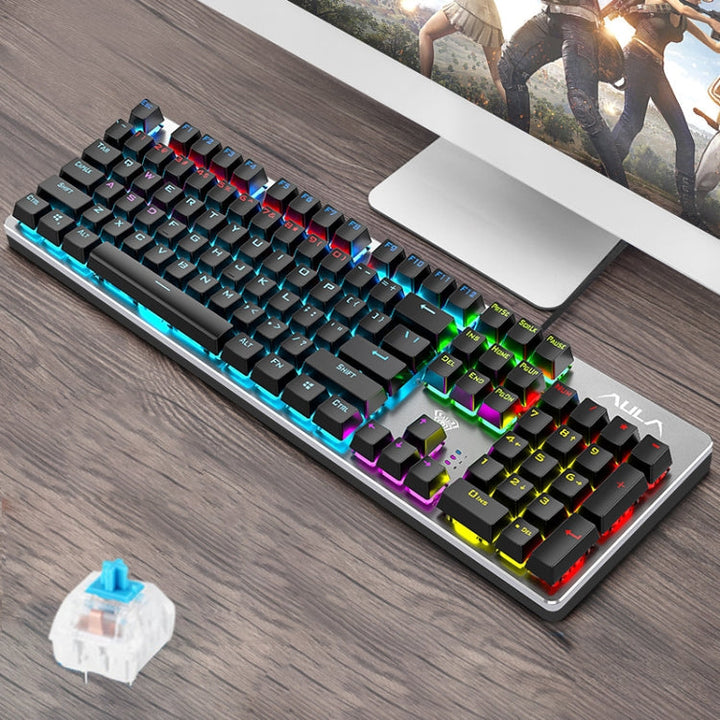 Lisslune | AULA S2016 104-Key Square Keycap Mixed Light Mechanical Blue Switch Metal Panel Wired USB Gaming Keyboard, Length: 1.6 m