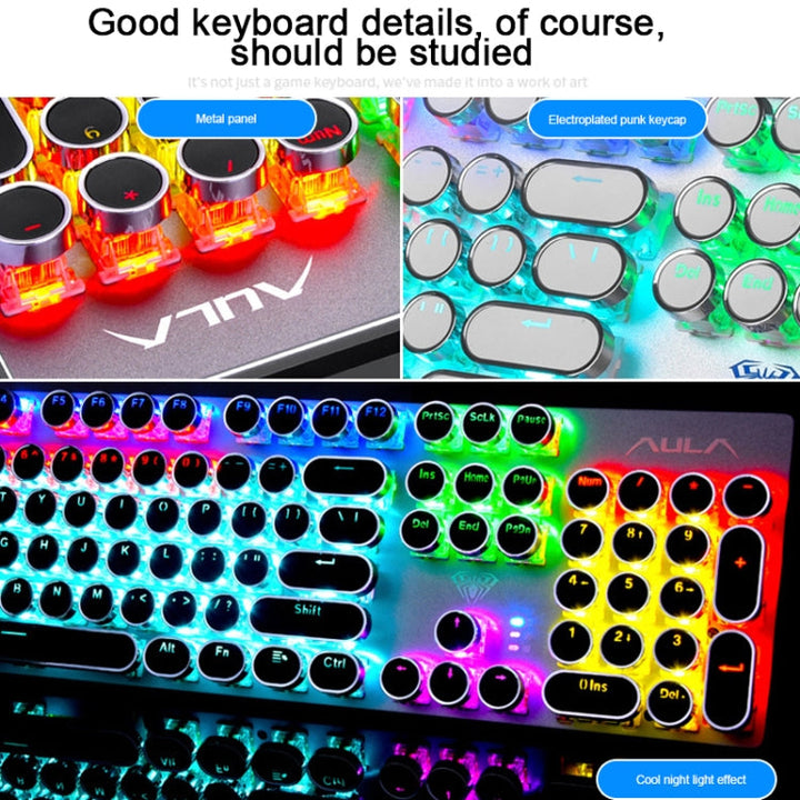Lisslune | AULA S2016 104-Key Square Keycap Mixed Light Mechanical Blue Switch Metal Panel Wired USB Gaming Keyboard, Length: 1.6 m