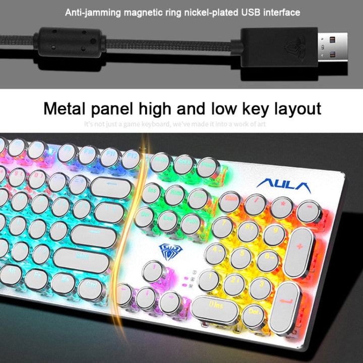Lisslune | AULA S2016 104-Key Square Keycap Mixed Light Mechanical Blue Switch Metal Panel Wired USB Gaming Keyboard, Length: 1.6 m