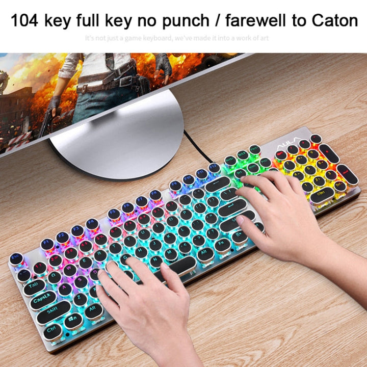Lisslune | AULA S2016 104-Key Square Keycap Mixed Light Mechanical Blue Switch Metal Panel Wired USB Gaming Keyboard, Length: 1.6 m