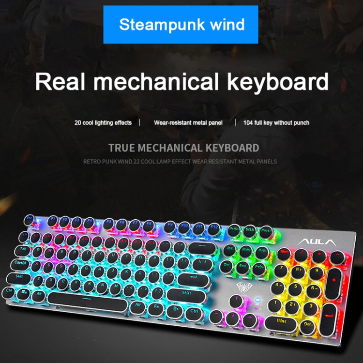 Lisslune | AULA S2016 104-Key Square Keycap Mixed Light Mechanical Blue Switch Metal Panel Wired USB Gaming Keyboard, Length: 1.6 m