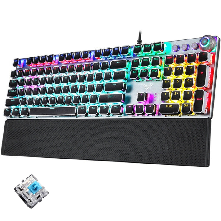 Lisslune | AULA F2088 108-Key Mixed Light Coating Punk Mechanical Blue Switch Wired USB Gaming Keyboard with Metal Key (Silver)