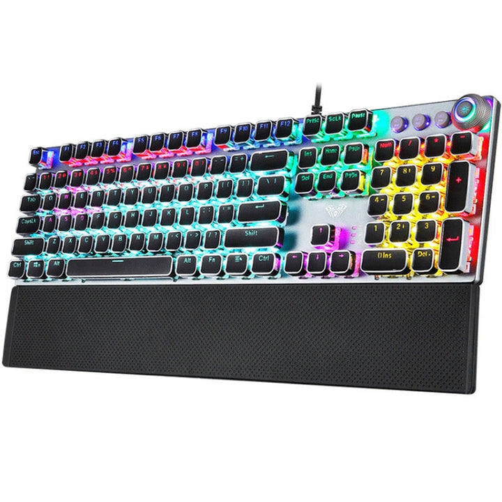 Lisslune | AULA F2088 108-Key Mixed Light Coating Punk Mechanical Blue Switch Wired USB Gaming Keyboard with Metal Key (Silver)
