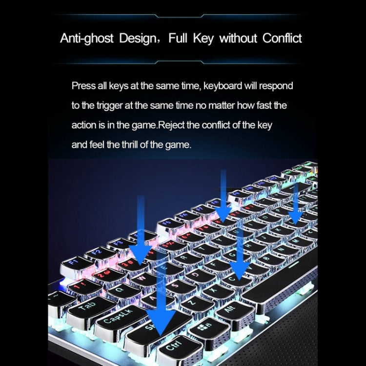 Lisslune | AULA F2088 108-Key Mixed Light Coating Punk Mechanical Blue Switch Wired USB Gaming Keyboard with Metal Key (Silver)
