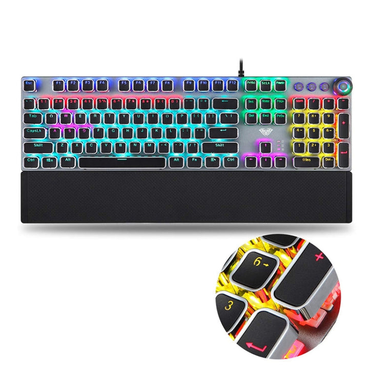 Lisslune | AULA F2088 108-Key Mixed Light Coating Punk Mechanical Blue Switch Wired USB Gaming Keyboard with Metal Key (Silver)