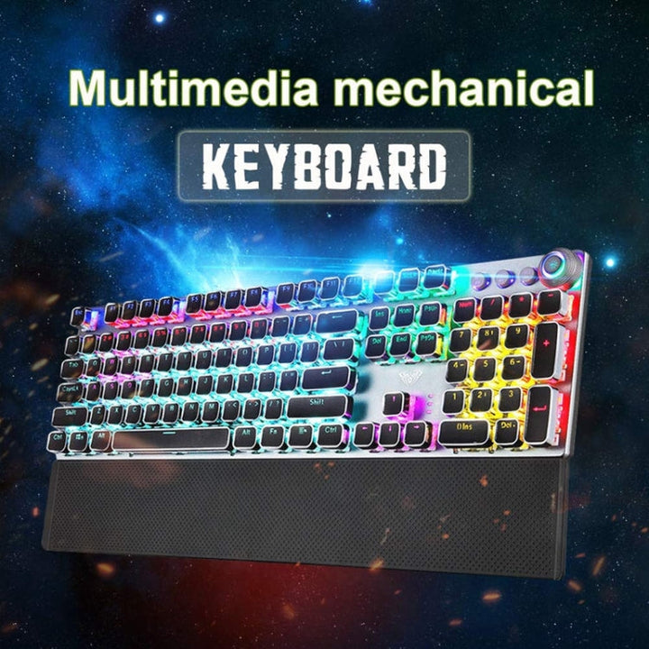Lisslune | AULA F2088 108-Key Mixed Light Coating Punk Mechanical Blue Switch Wired USB Gaming Keyboard with Metal Key (Silver)